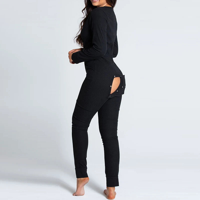Women's Pajamas Christmas Printed Sexy Jumpsuit Fashion Casual Button Front Bottom Rear Hip Opening Flip Jumpsuits