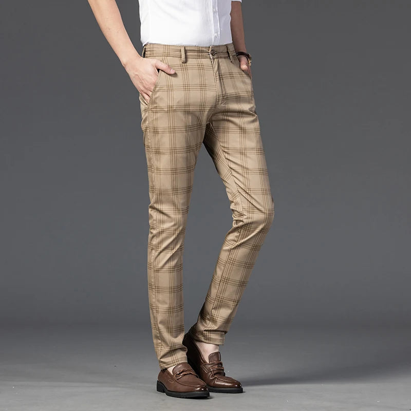 7 Models Spring New Men's Plaid Casual Pants Business Fashion Slim Stretch Male Skinny Trousers Brand Clothes 7 Color
