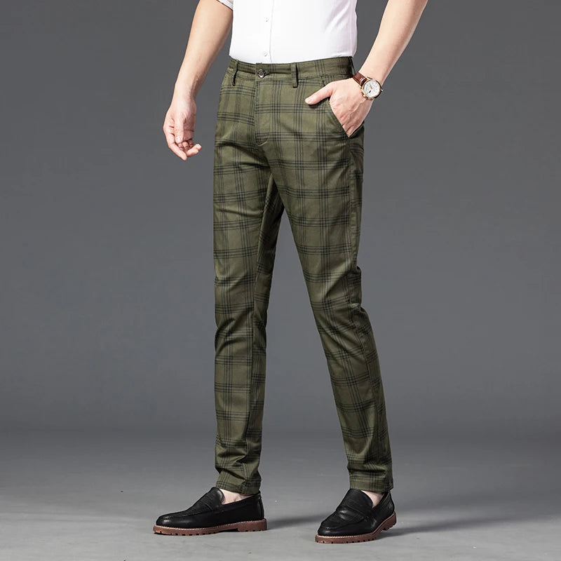 7 Models Spring New Men's Plaid Casual Pants Business Fashion Slim Stretch Male Skinny Trousers Brand Clothes 7 Color