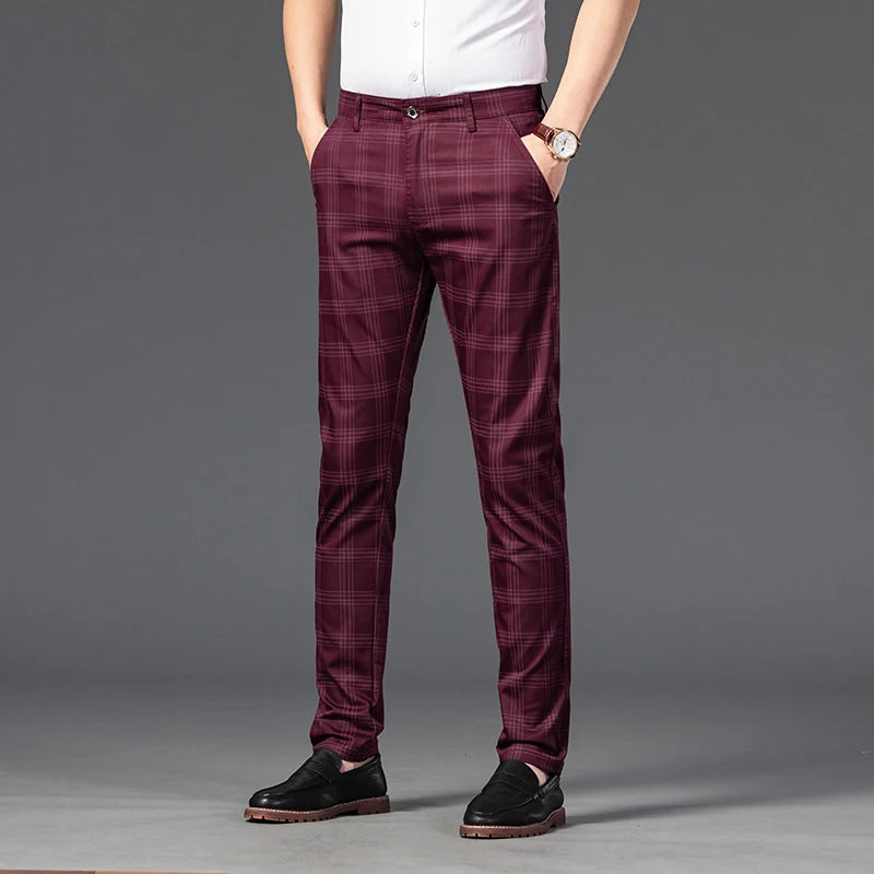 7 Models Spring New Men's Plaid Casual Pants Business Fashion Slim Stretch Male Skinny Trousers Brand Clothes 7 Color