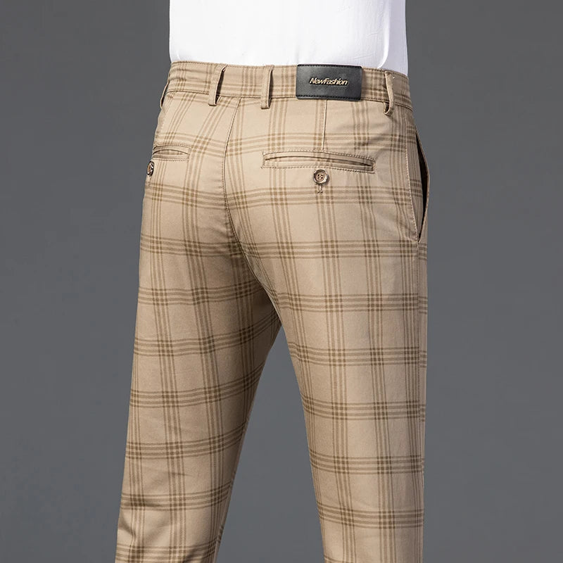 7 Models Spring New Men's Plaid Casual Pants Business Fashion Slim Stretch Male Skinny Trousers Brand Clothes 7 Color