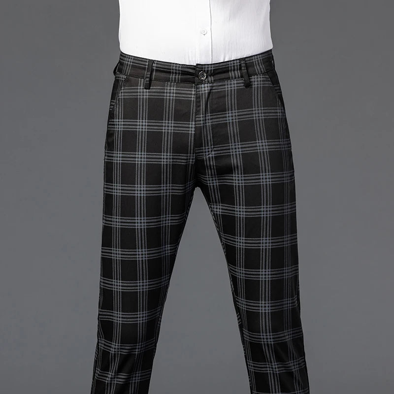 7 Models Spring New Men's Plaid Casual Pants Business Fashion Slim Stretch Male Skinny Trousers Brand Clothes 7 Color