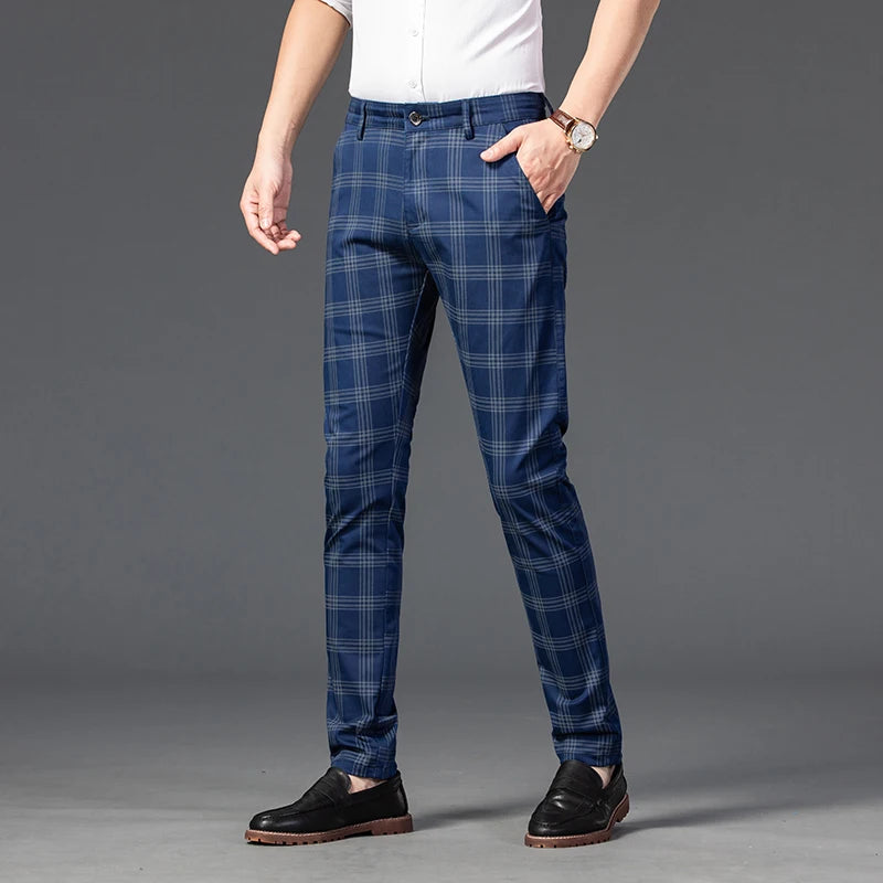 7 Models Spring New Men's Plaid Casual Pants Business Fashion Slim Stretch Male Skinny Trousers Brand Clothes 7 Color