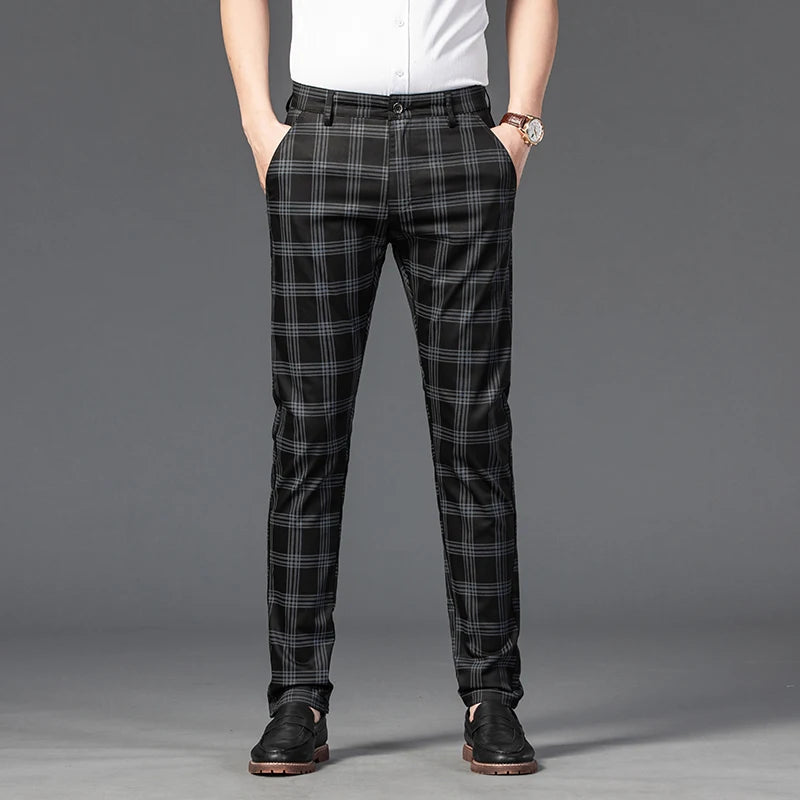 7 Models Spring New Men's Plaid Casual Pants Business Fashion Slim Stretch Male Skinny Trousers Brand Clothes 7 Color