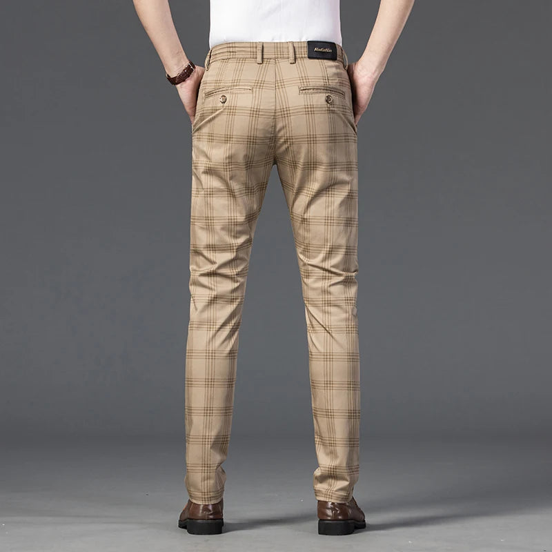 7 Models Spring New Men's Plaid Casual Pants Business Fashion Slim Stretch Male Skinny Trousers Brand Clothes 7 Color