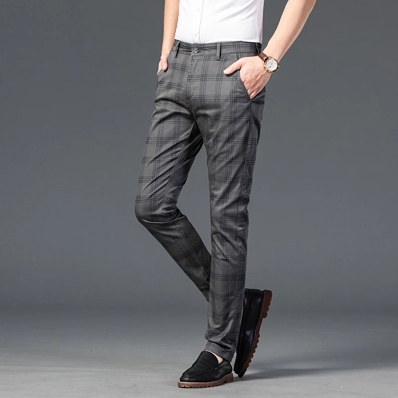 7 Models Spring New Men's Plaid Casual Pants Business Fashion Slim Stretch Male Skinny Trousers Brand Clothes 7 Color