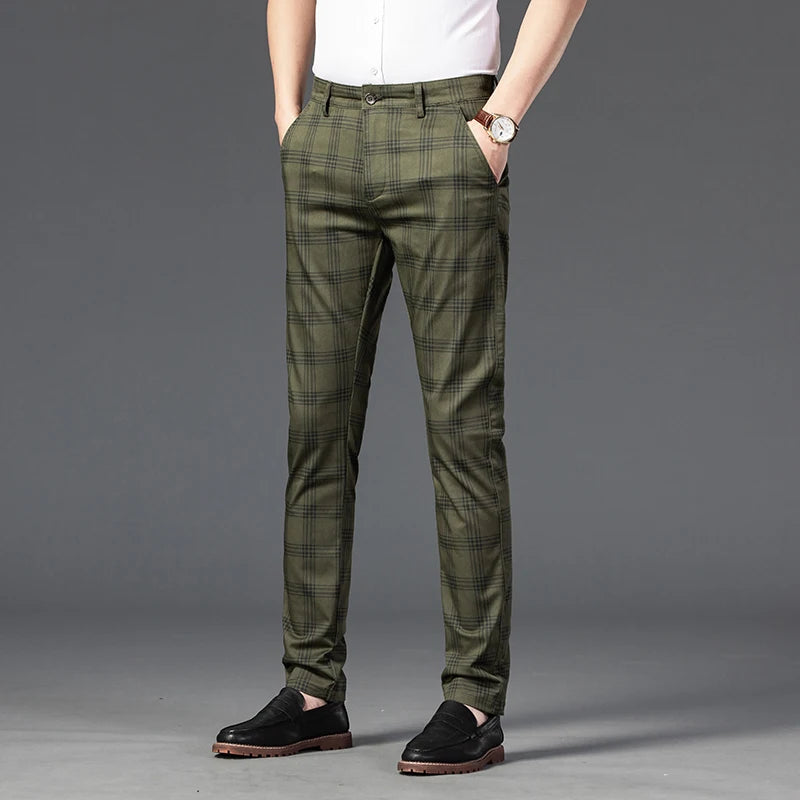 7 Models Spring New Men's Plaid Casual Pants Business Fashion Slim Stretch Male Skinny Trousers Brand Clothes 7 Color