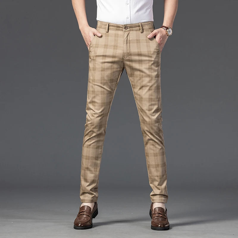 7 Models Spring New Men's Plaid Casual Pants Business Fashion Slim Stretch Male Skinny Trousers Brand Clothes 7 Color