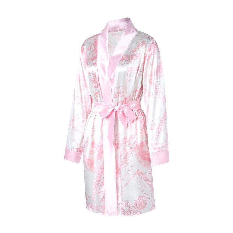 Aesthetic Cardigan Long Sleeve Midi Bandage Dress Money Pajamas Fall Clothes for Women Fashion Sexy Lounge Wear