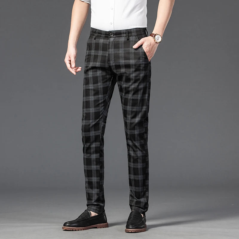 7 Models Spring New Men's Plaid Casual Pants Business Fashion Slim Stretch Male Skinny Trousers Brand Clothes 7 Color