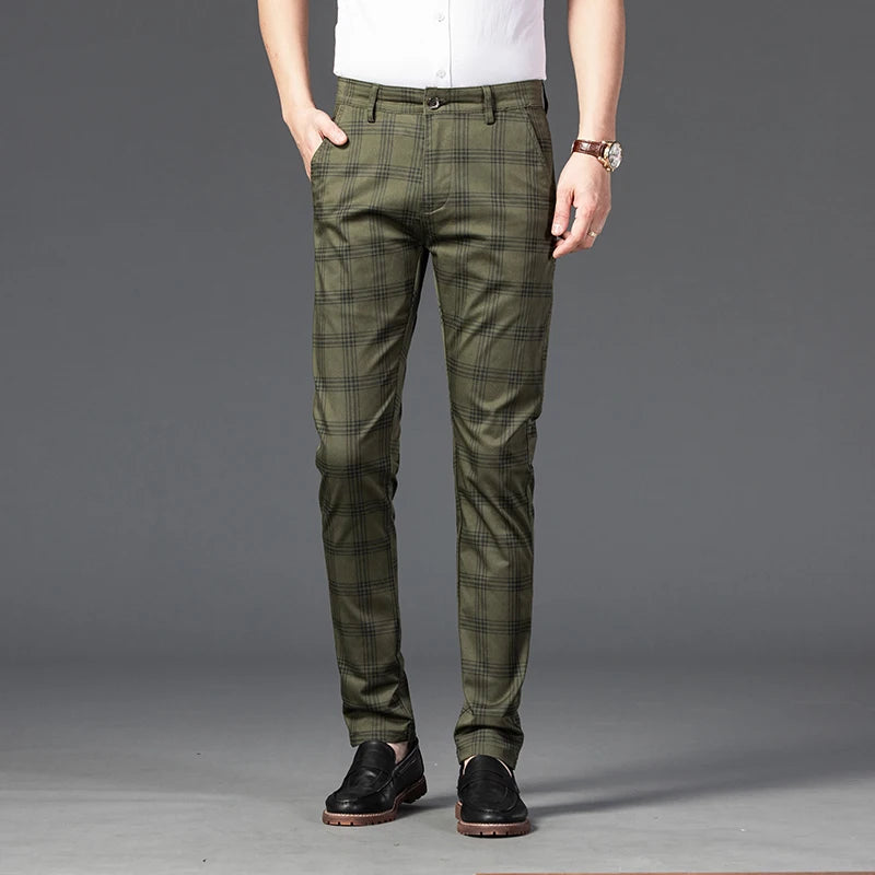 7 Models Spring New Men's Plaid Casual Pants Business Fashion Slim Stretch Male Skinny Trousers Brand Clothes 7 Color