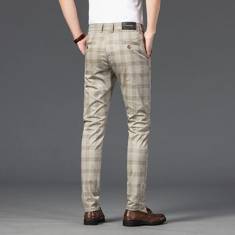 7 Models Spring New Men's Plaid Casual Pants Business Fashion Slim Stretch Male Skinny Trousers Brand Clothes 7 Color