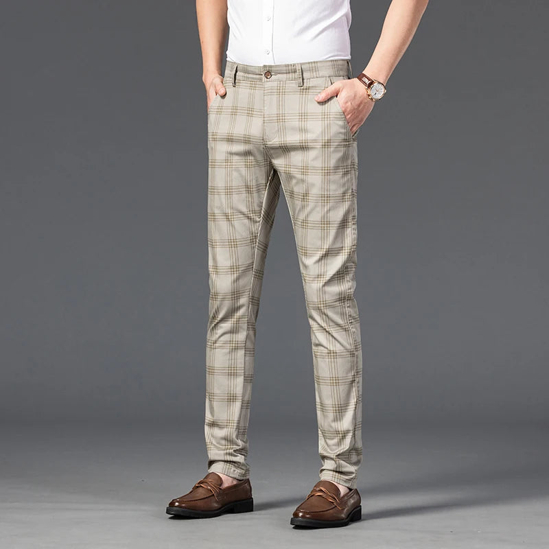 7 Models Spring New Men's Plaid Casual Pants Business Fashion Slim Stretch Male Skinny Trousers Brand Clothes 7 Color