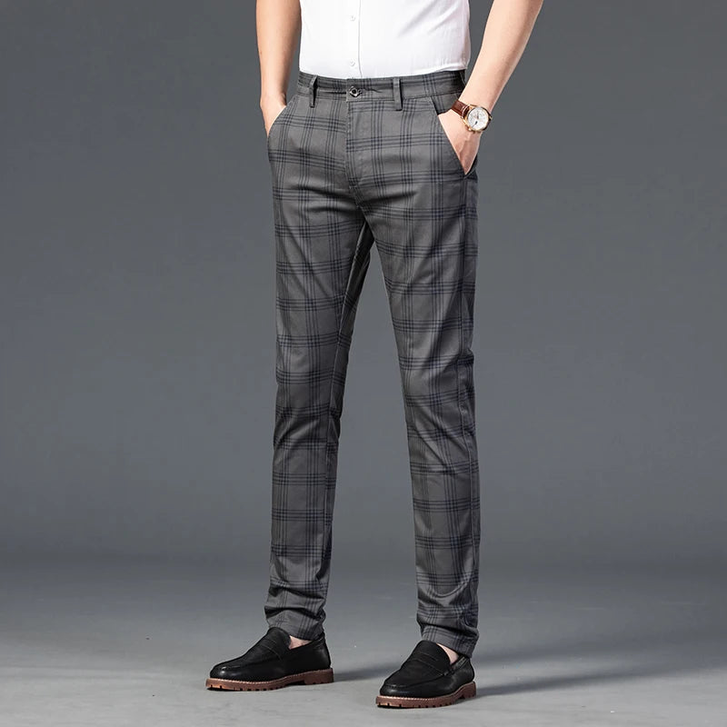 7 Models Spring New Men's Plaid Casual Pants Business Fashion Slim Stretch Male Skinny Trousers Brand Clothes 7 Color