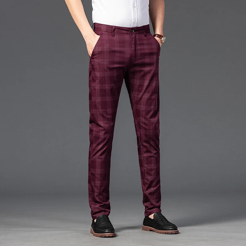 7 Models Spring New Men's Plaid Casual Pants Business Fashion Slim Stretch Male Skinny Trousers Brand Clothes 7 Color
