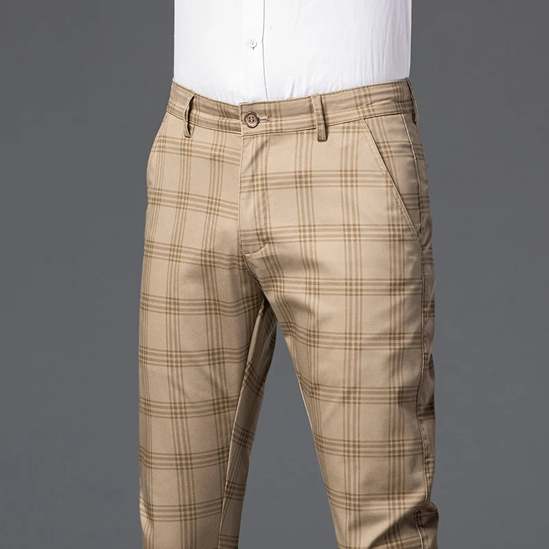 7 Models Spring New Men's Plaid Casual Pants Business Fashion Slim Stretch Male Skinny Trousers Brand Clothes 7 Color