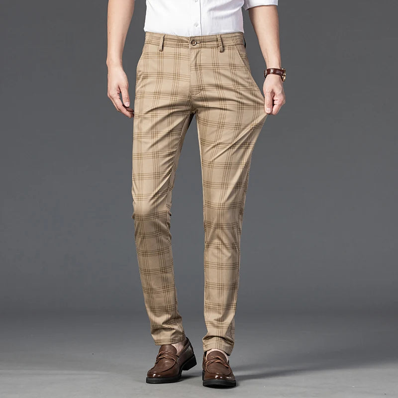 7 Models Spring New Men's Plaid Casual Pants Business Fashion Slim Stretch Male Skinny Trousers Brand Clothes 7 Color