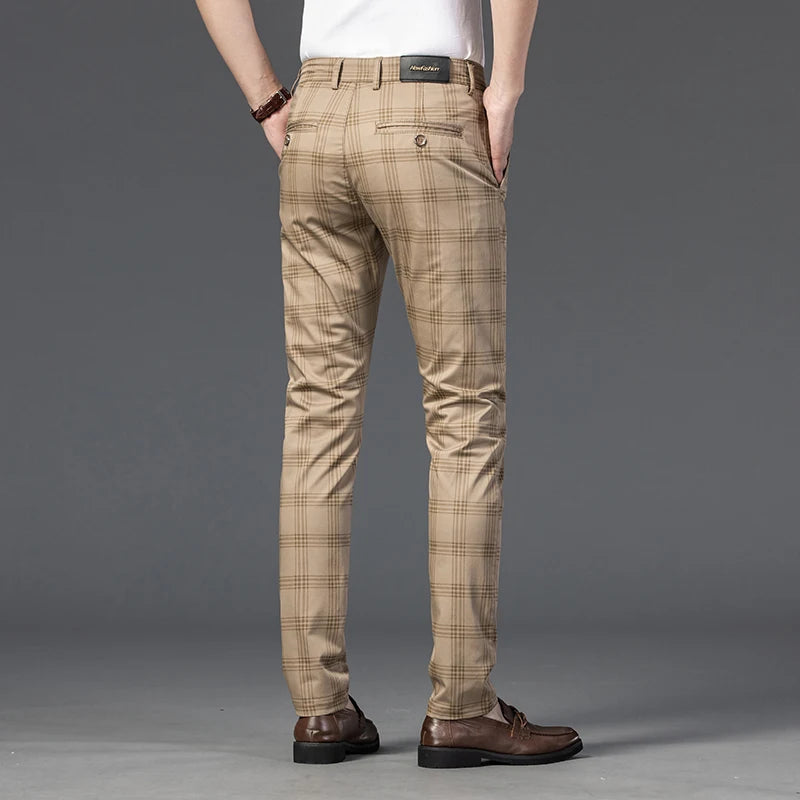 7 Models Spring New Men's Plaid Casual Pants Business Fashion Slim Stretch Male Skinny Trousers Brand Clothes 7 Color