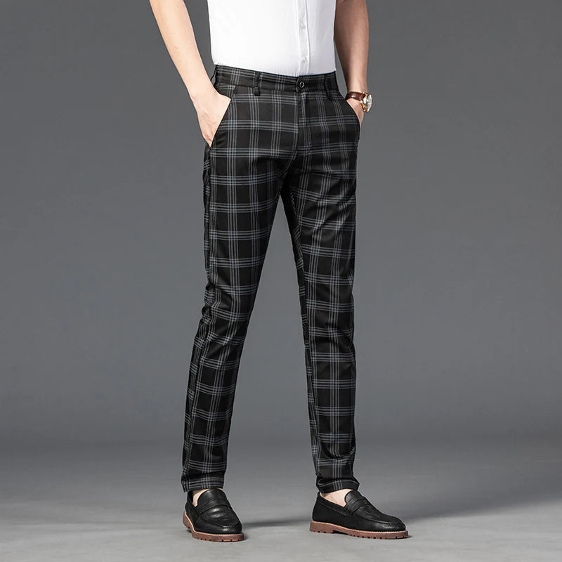 7 Models Spring New Men's Plaid Casual Pants Business Fashion Slim Stretch Male Skinny Trousers Brand Clothes 7 Color