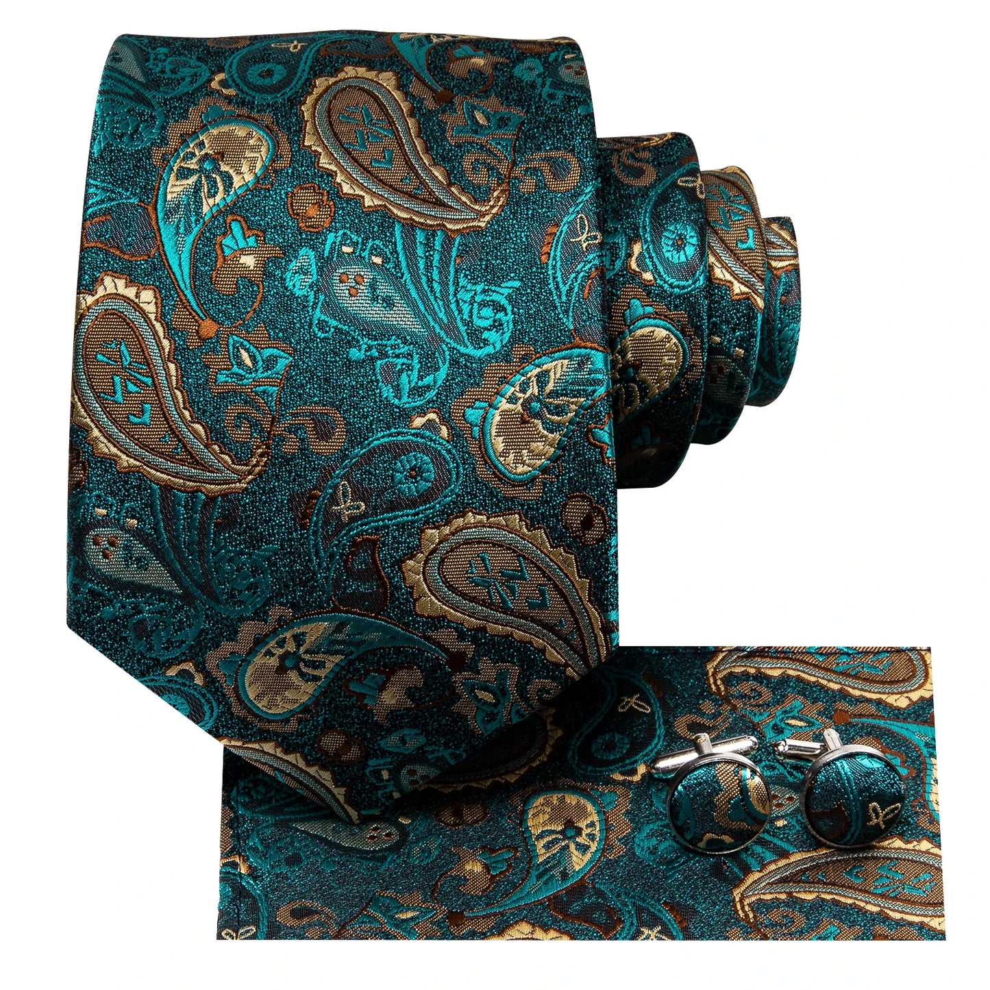 Hi-Tie Luxury Gift Box Classic Paisley Teal Green NeckTie