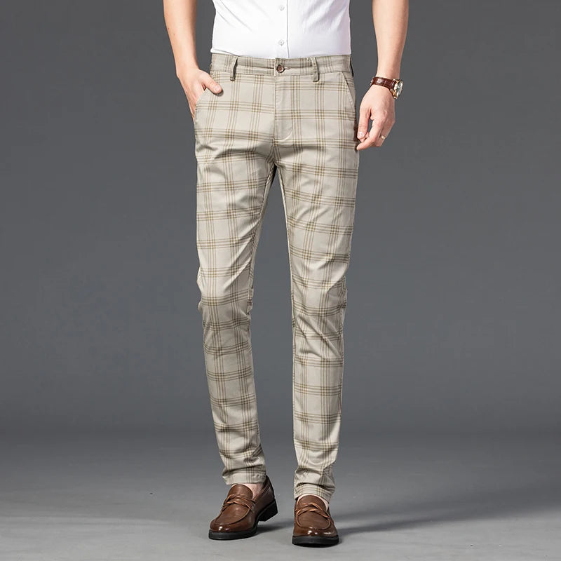 7 Models Spring New Men's Plaid Casual Pants Business Fashion Slim Stretch Male Skinny Trousers Brand Clothes 7 Color