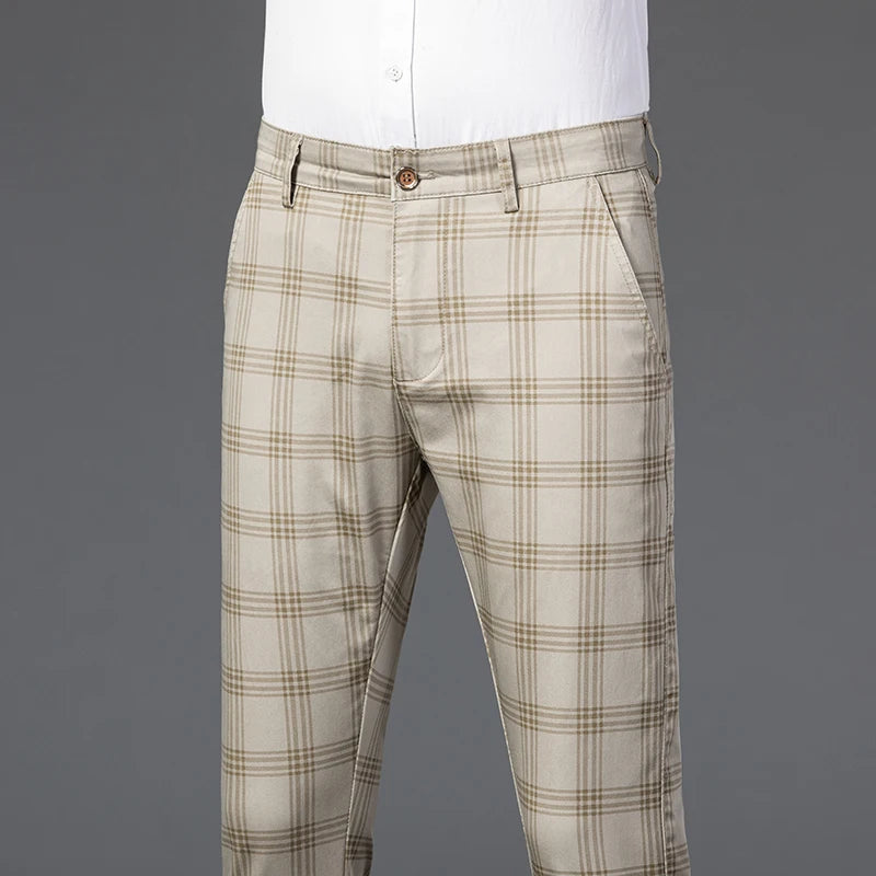 7 Models Spring New Men's Plaid Casual Pants Business Fashion Slim Stretch Male Skinny Trousers Brand Clothes 7 Color
