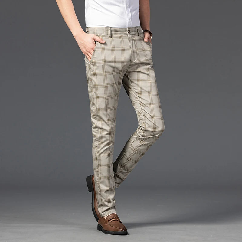 7 Models Spring New Men's Plaid Casual Pants Business Fashion Slim Stretch Male Skinny Trousers Brand Clothes 7 Color
