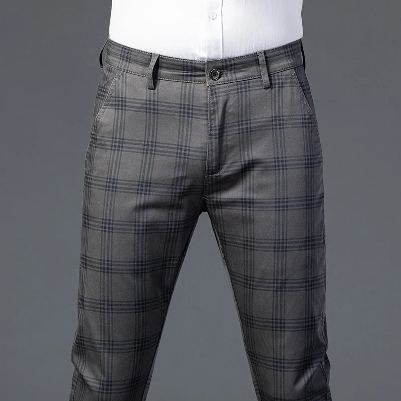7 Models Spring New Men's Plaid Casual Pants Business Fashion Slim Stretch Male Skinny Trousers Brand Clothes 7 Color