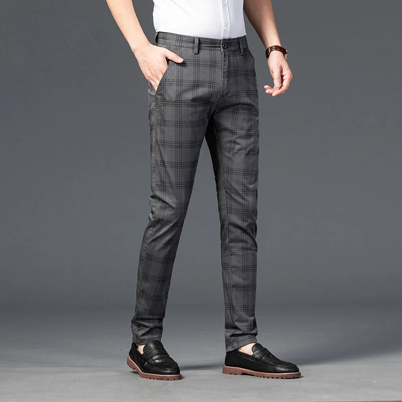 7 Models Spring New Men's Plaid Casual Pants Business Fashion Slim Stretch Male Skinny Trousers Brand Clothes 7 Color
