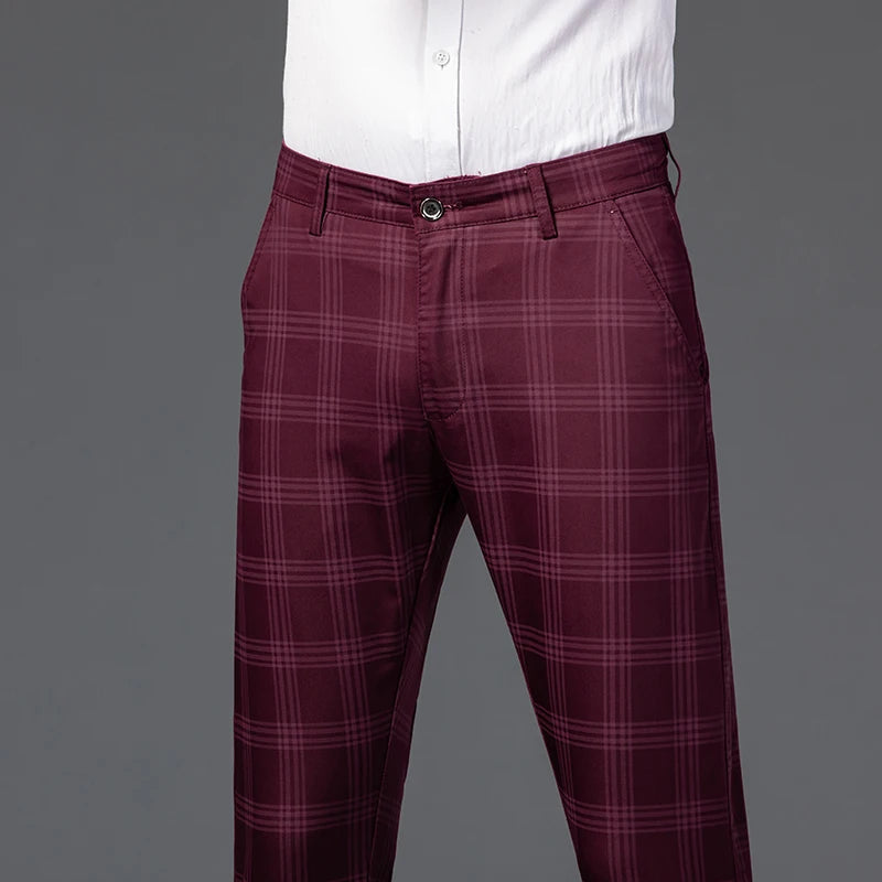 7 Models Spring New Men's Plaid Casual Pants Business Fashion Slim Stretch Male Skinny Trousers Brand Clothes 7 Color