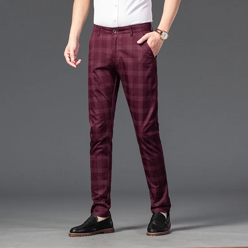 7 Models Spring New Men's Plaid Casual Pants Business Fashion Slim Stretch Male Skinny Trousers Brand Clothes 7 Color