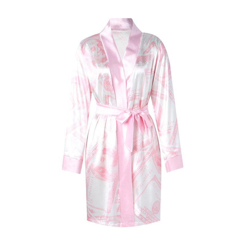 Aesthetic Cardigan Long Sleeve Midi Bandage Dress Money Pajamas Fall Clothes for Women Fashion Sexy Lounge Wear