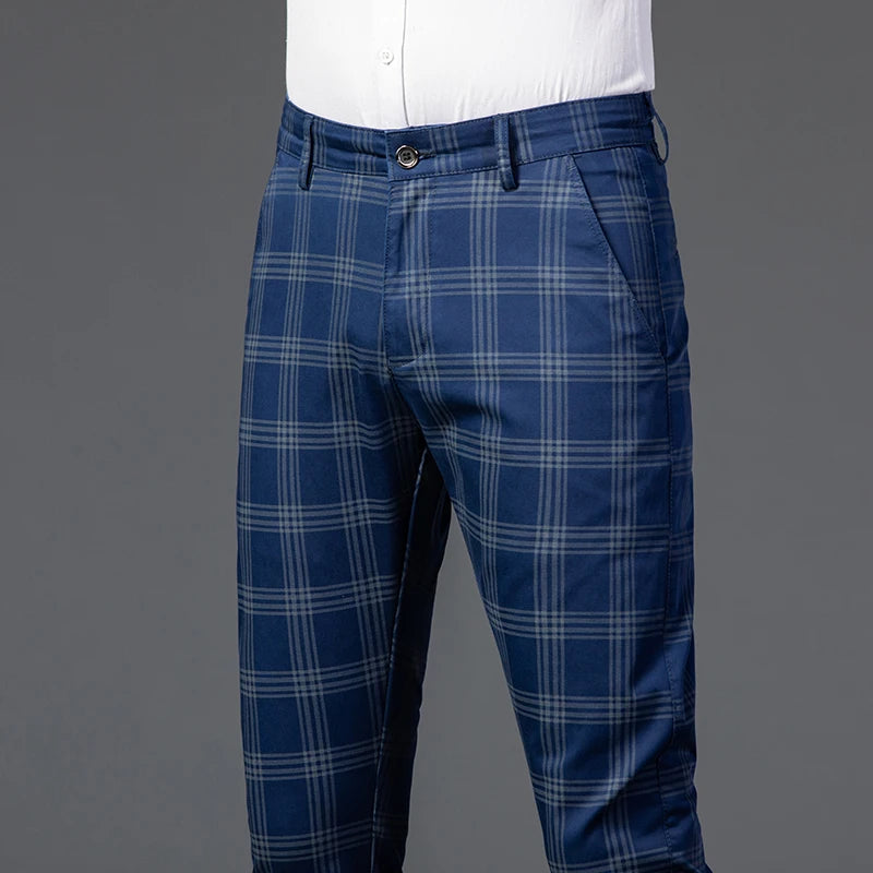 7 Models Spring New Men's Plaid Casual Pants Business Fashion Slim Stretch Male Skinny Trousers Brand Clothes 7 Color