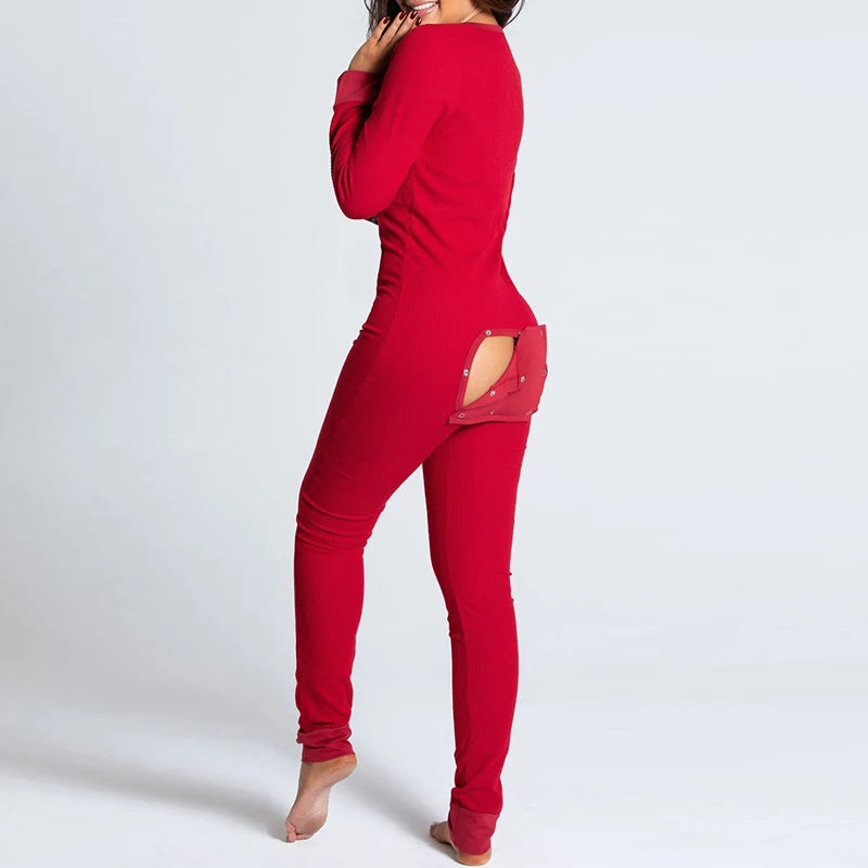 Women's Pajamas Christmas Printed Sexy Jumpsuit Fashion Casual Button Front Bottom Rear Hip Opening Flip Jumpsuits
