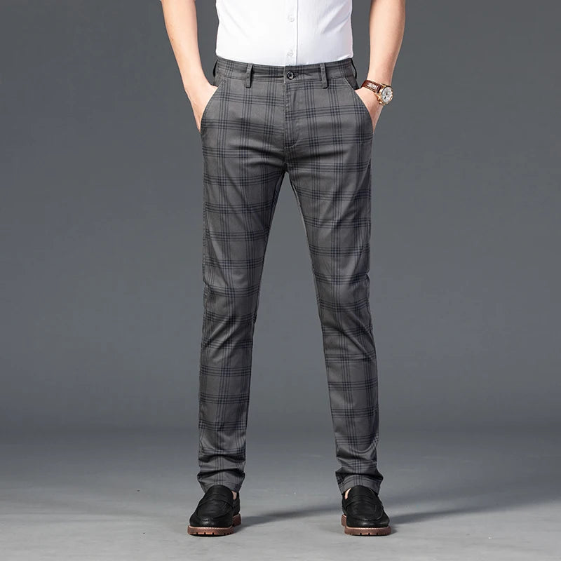 7 Models Spring New Men's Plaid Casual Pants Business Fashion Slim Stretch Male Skinny Trousers Brand Clothes 7 Color