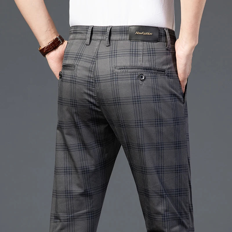 7 Models Spring New Men's Plaid Casual Pants Business Fashion Slim Stretch Male Skinny Trousers Brand Clothes 7 Color
