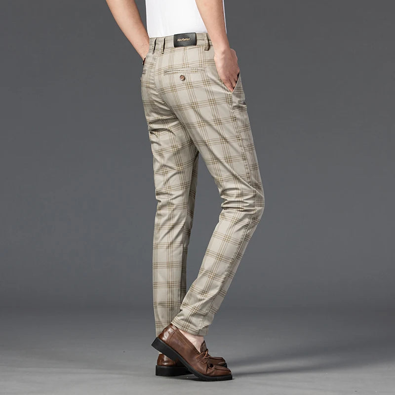 7 Models Spring New Men's Plaid Casual Pants Business Fashion Slim Stretch Male Skinny Trousers Brand Clothes 7 Color