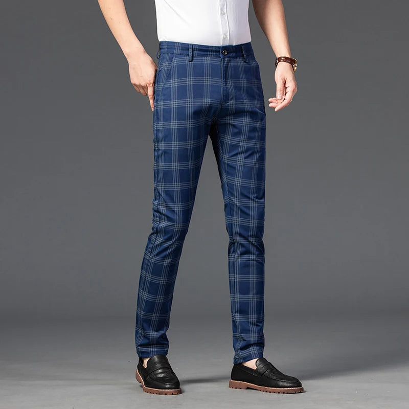 7 Models Spring New Men's Plaid Casual Pants Business Fashion Slim Stretch Male Skinny Trousers Brand Clothes 7 Color