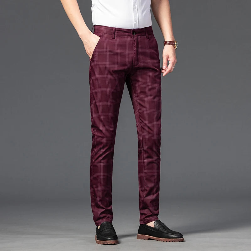 7 Models Spring New Men's Plaid Casual Pants Business Fashion Slim Stretch Male Skinny Trousers Brand Clothes 7 Color