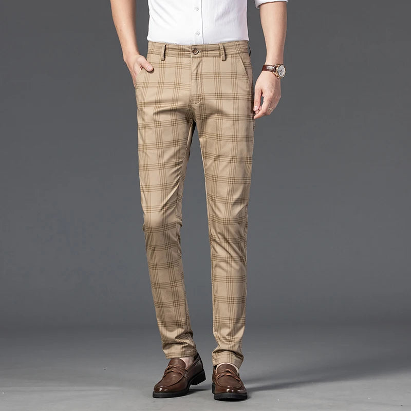 7 Models Spring New Men's Plaid Casual Pants Business Fashion Slim Stretch Male Skinny Trousers Brand Clothes 7 Color