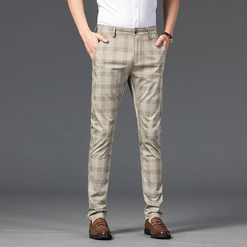 7 Models Spring New Men's Plaid Casual Pants Business Fashion Slim Stretch Male Skinny Trousers Brand Clothes 7 Color
