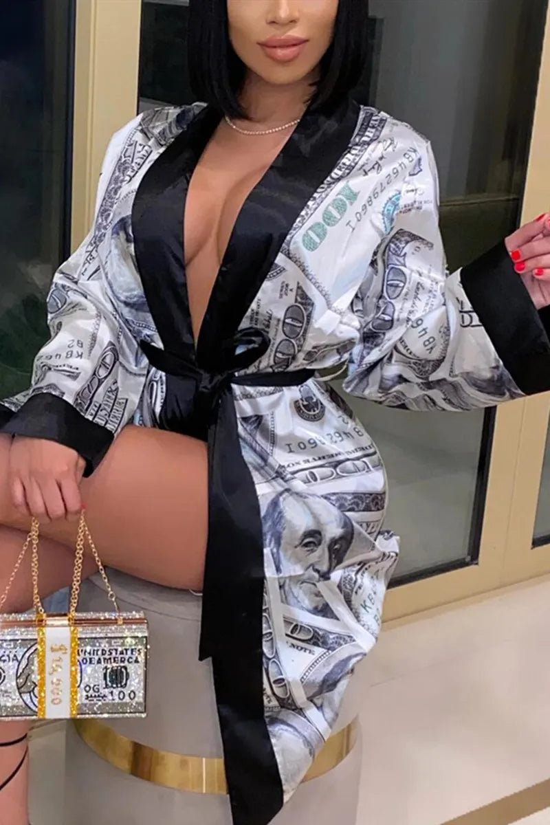 Aesthetic Cardigan Long Sleeve Midi Bandage Dress Money Pajamas Fall Clothes for Women Fashion Sexy Lounge Wear