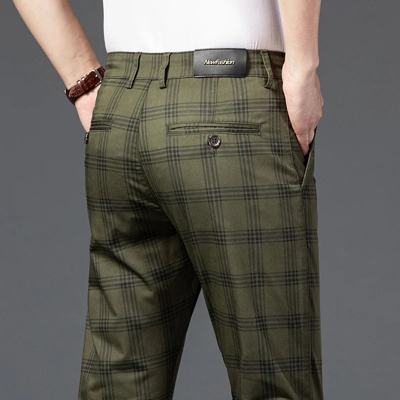 7 Models Spring New Men's Plaid Casual Pants Business Fashion Slim Stretch Male Skinny Trousers Brand Clothes 7 Color