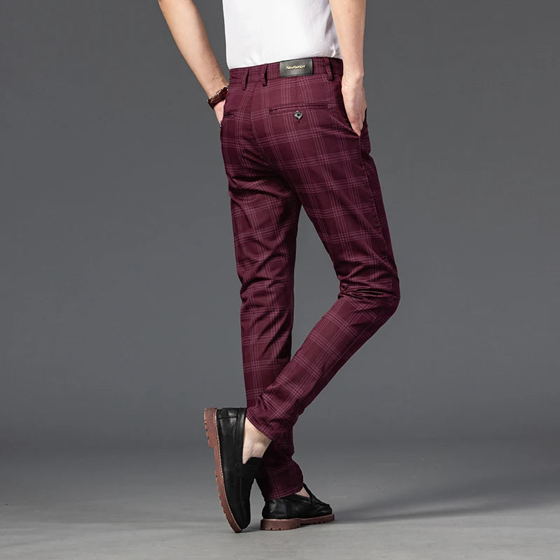 7 Models Spring New Men's Plaid Casual Pants Business Fashion Slim Stretch Male Skinny Trousers Brand Clothes 7 Color
