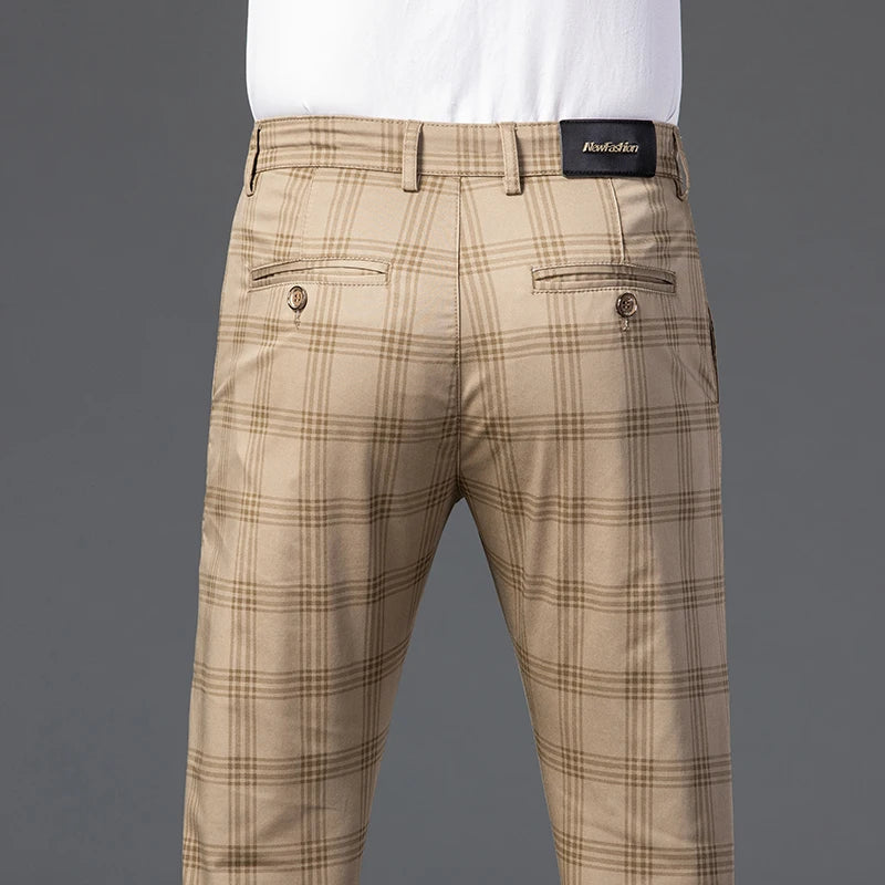 7 Models Spring New Men's Plaid Casual Pants Business Fashion Slim Stretch Male Skinny Trousers Brand Clothes 7 Color