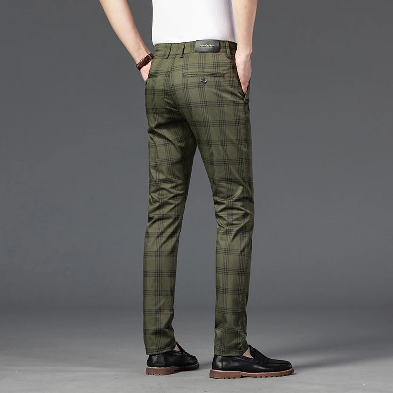 7 Models Spring New Men's Plaid Casual Pants Business Fashion Slim Stretch Male Skinny Trousers Brand Clothes 7 Color