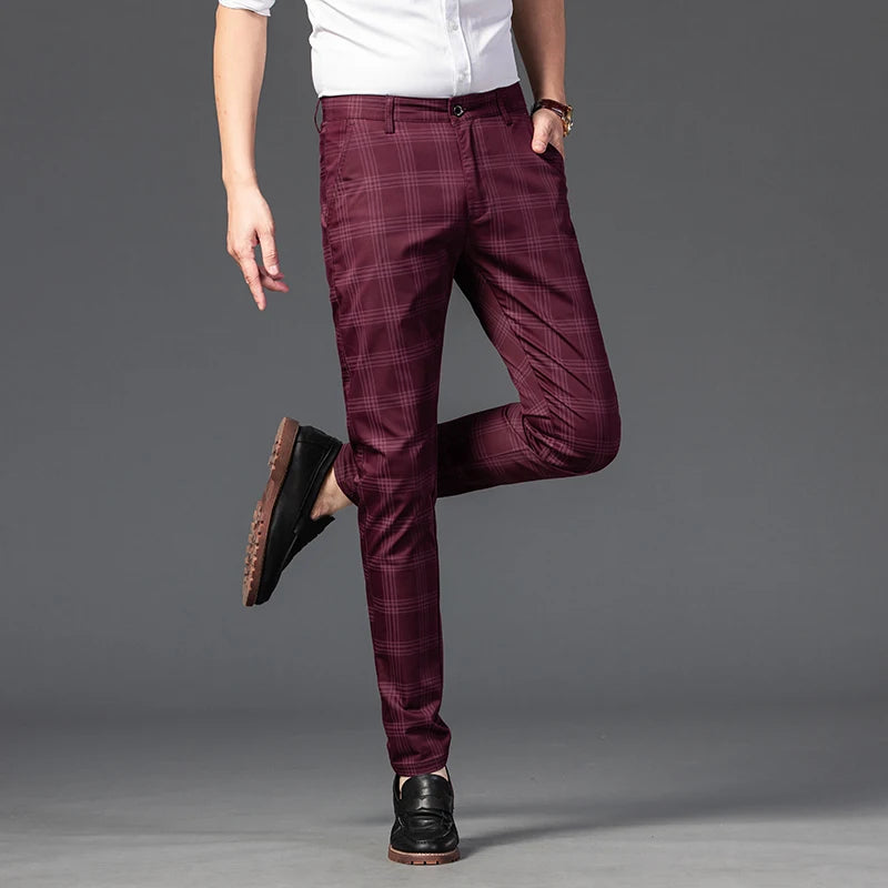 7 Models Spring New Men's Plaid Casual Pants Business Fashion Slim Stretch Male Skinny Trousers Brand Clothes 7 Color