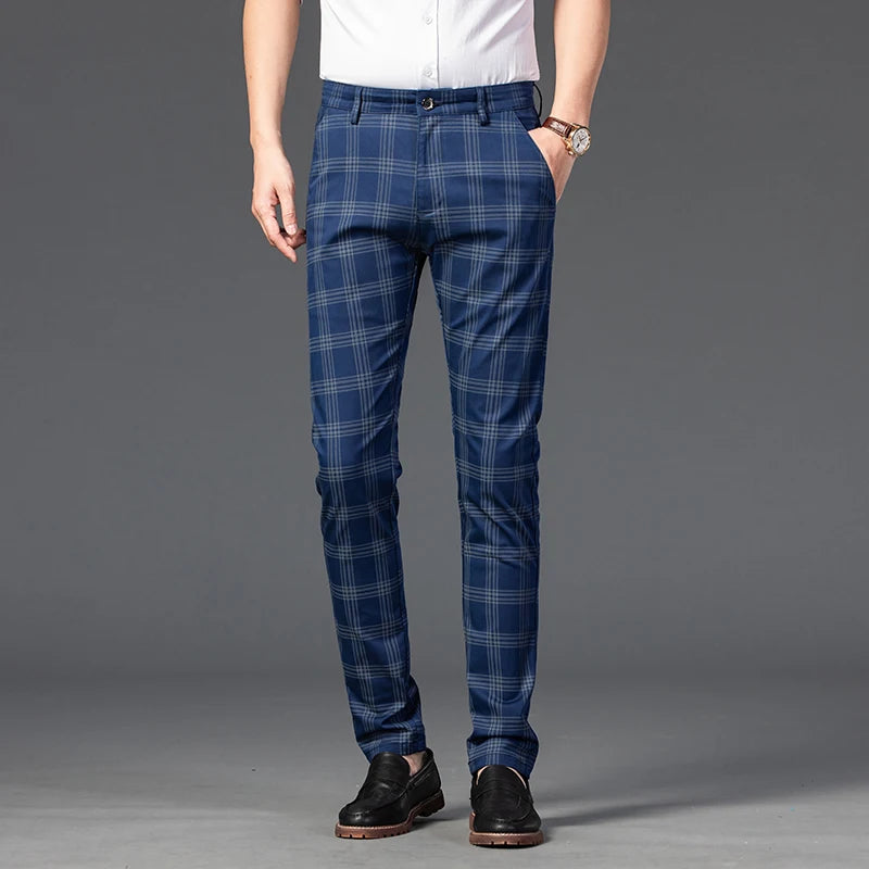 7 Models Spring New Men's Plaid Casual Pants Business Fashion Slim Stretch Male Skinny Trousers Brand Clothes 7 Color