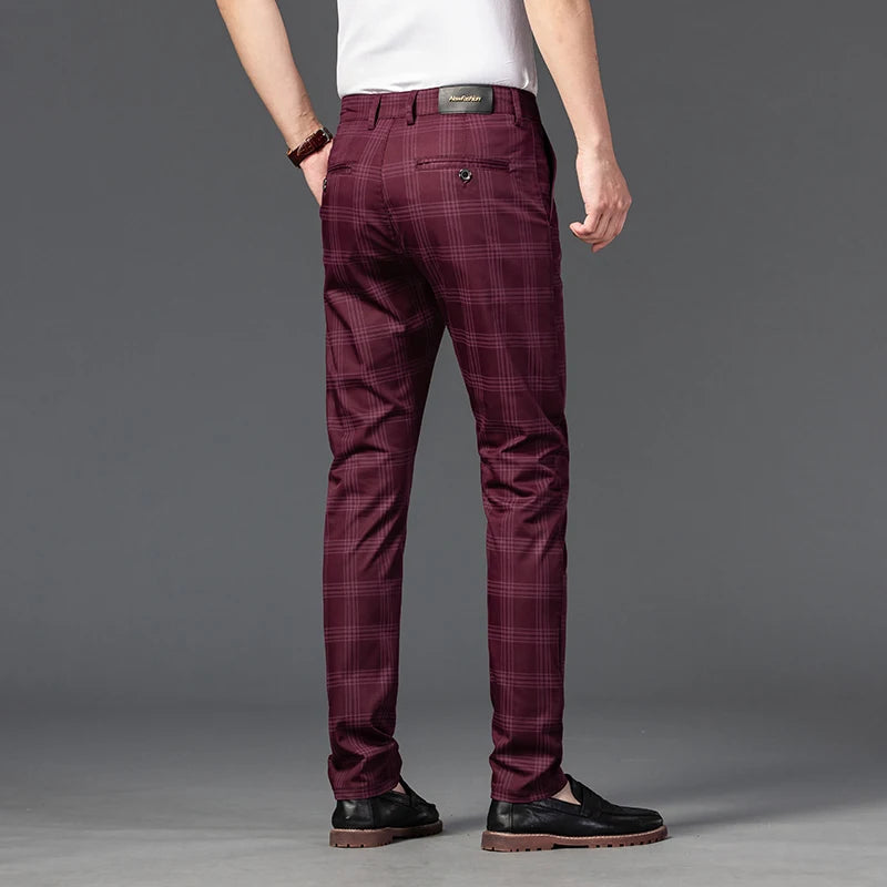 7 Models Spring New Men's Plaid Casual Pants Business Fashion Slim Stretch Male Skinny Trousers Brand Clothes 7 Color