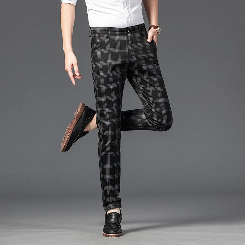 7 Models Spring New Men's Plaid Casual Pants Business Fashion Slim Stretch Male Skinny Trousers Brand Clothes 7 Color